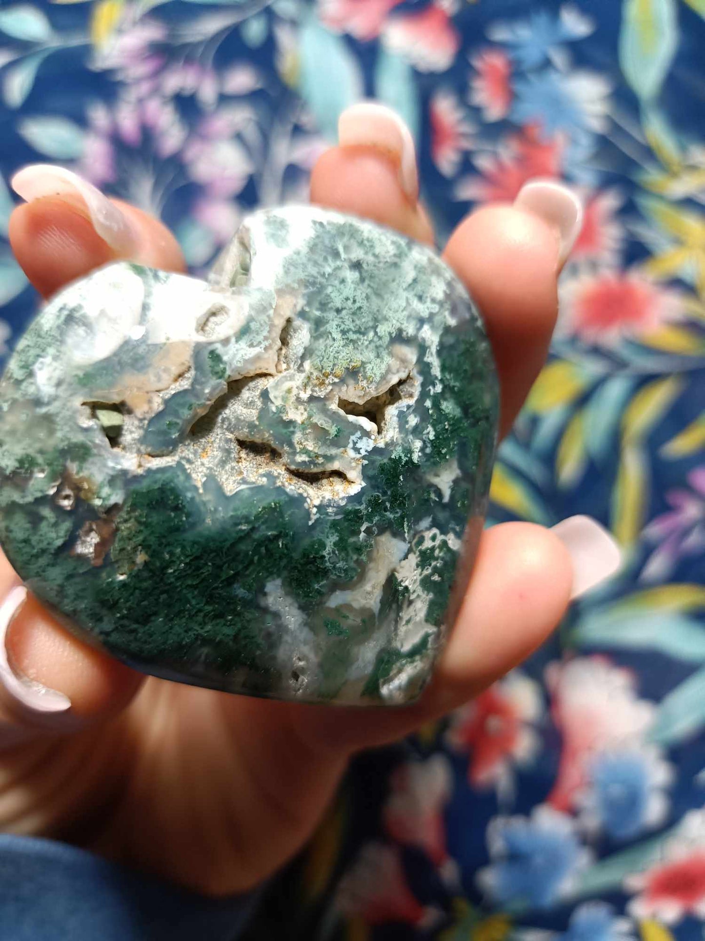 Moss Agate Crystal Heart Carving