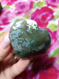 Moss Agate Crystal Heart Carving