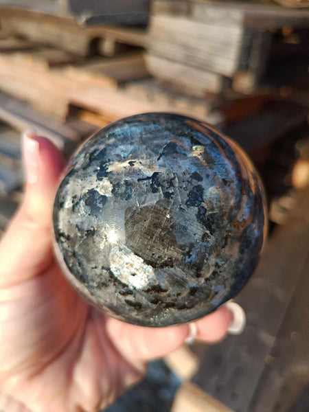 Larvikite, mystic merlinite, Indigo Gabbro Crystal sphere, pollished specimen for the rock collector