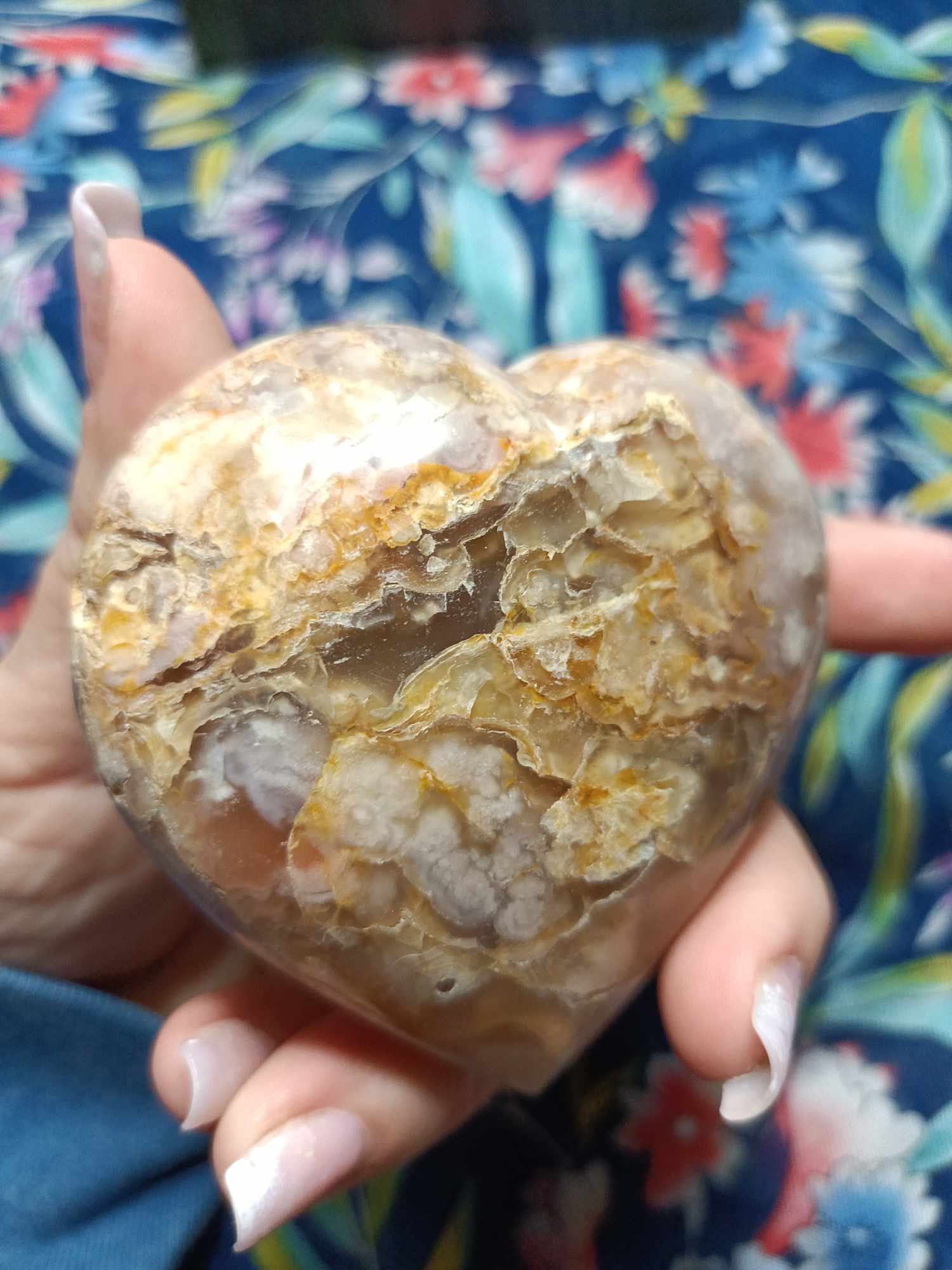 Flower Agate Crystal Heart