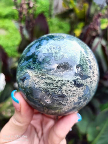 Moss Agate Crystal sphere high Quality with cave druzy