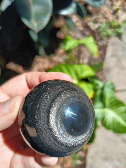Black Silver Obsidian Crystal Sphere with