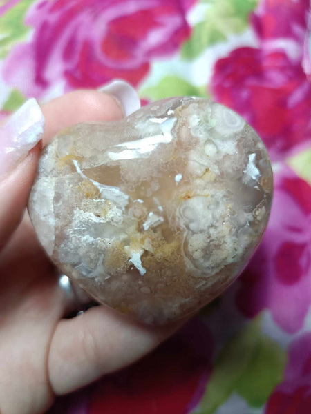 Flower Agate Crystal Heart