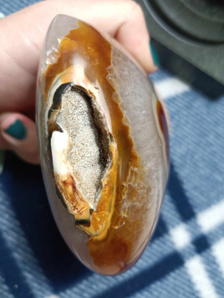 Agate Crystal Heart with Cave Druzy