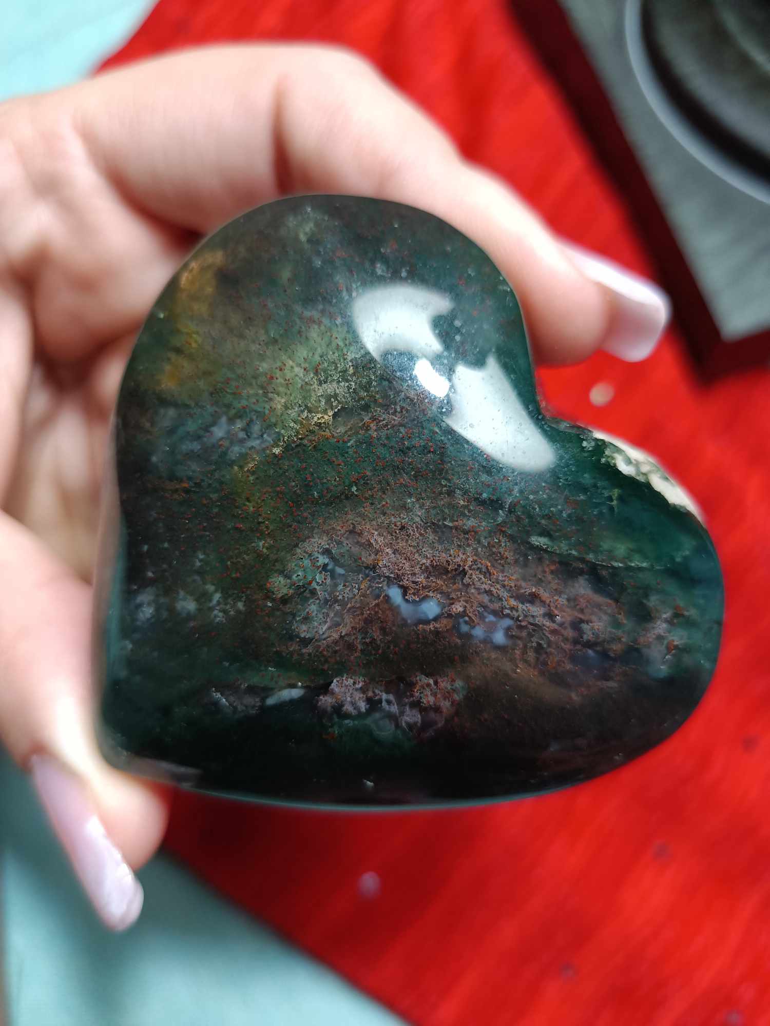 Moss Agate Crystal Heart