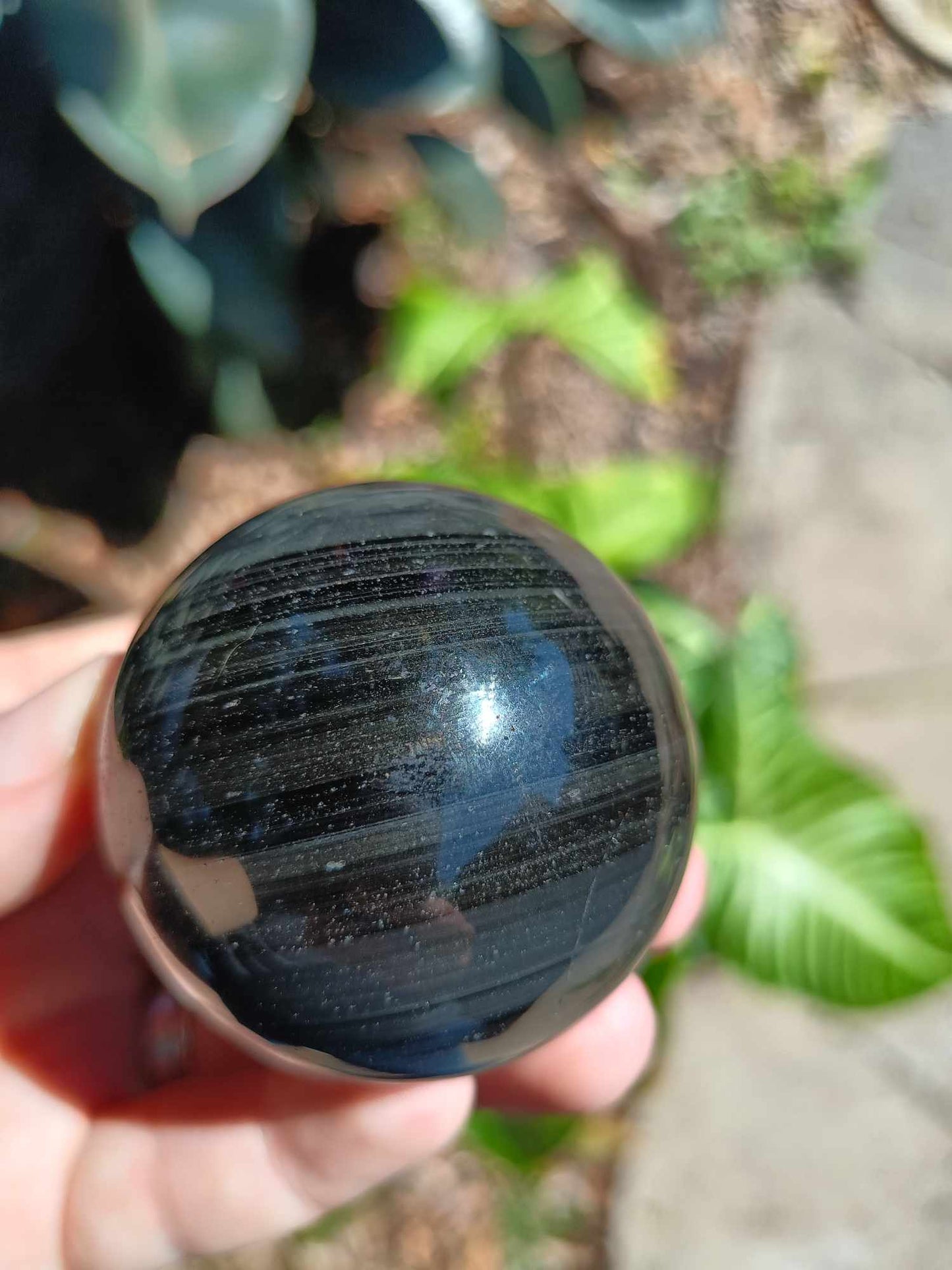 Black Silver Obsidian Crystal Sphere with