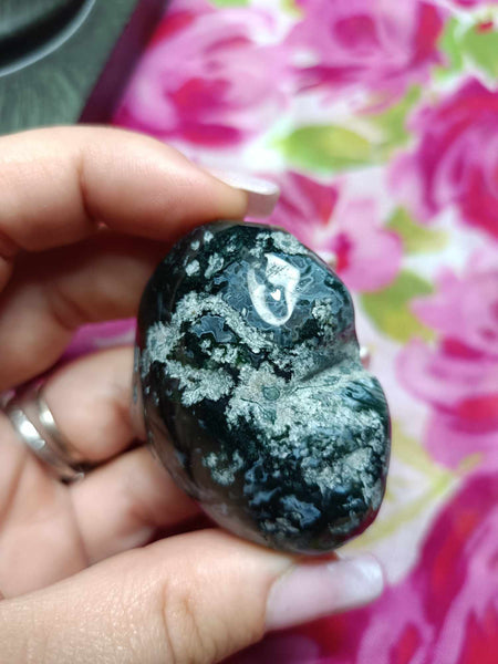 Moss Agate Crystal Heart Carving