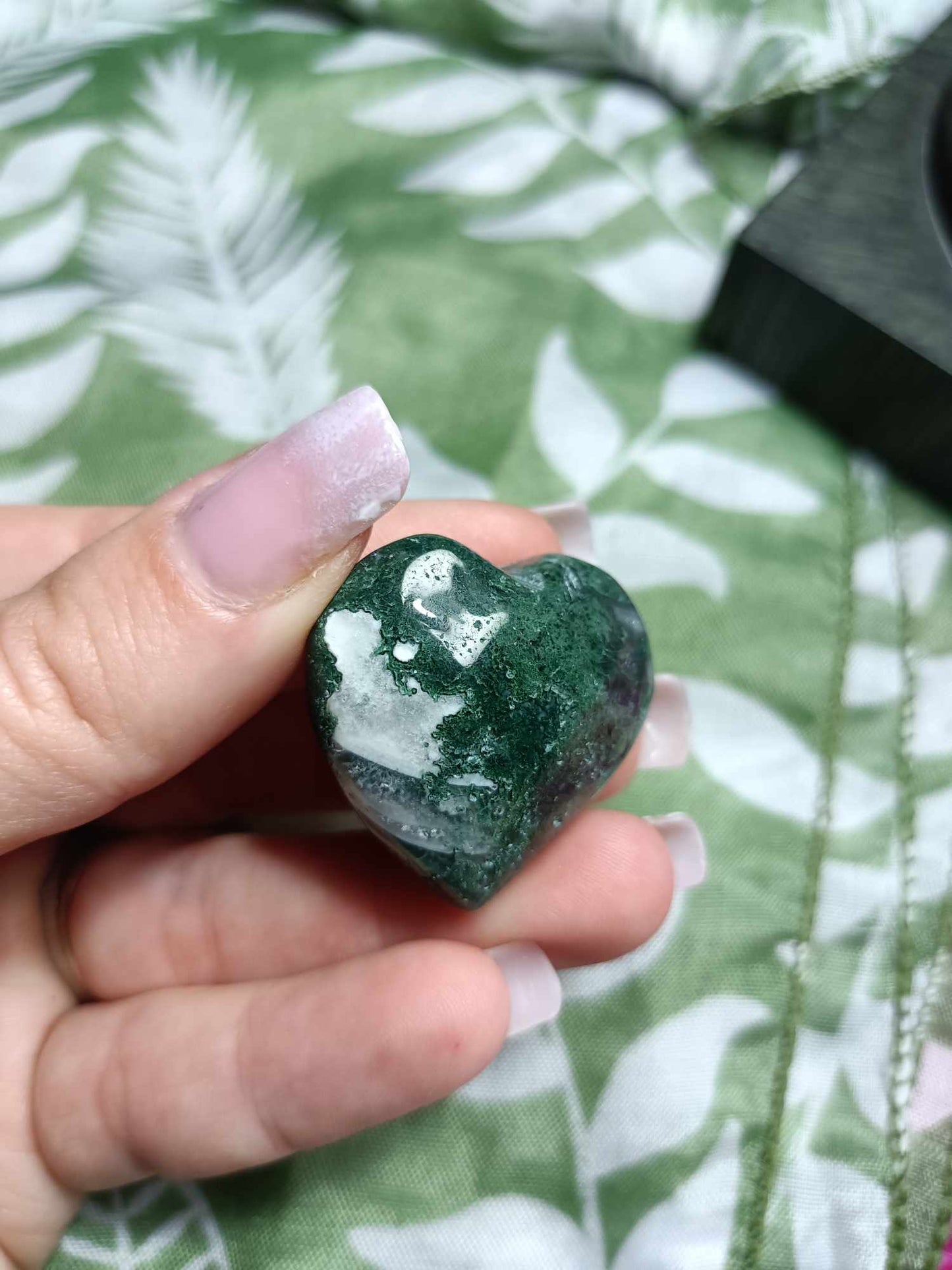 Moss Agate Crystal Heart Carving