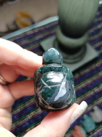 Moss Agate Turtle carving