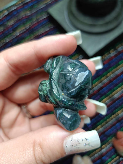 Moss Agate Turtle carving