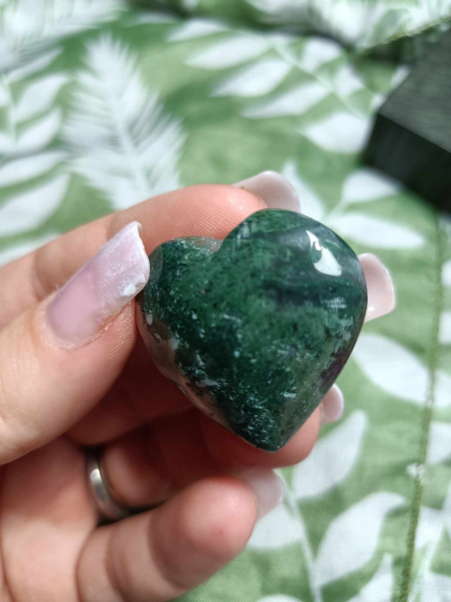 Moss Agate Crystal Heart Carving