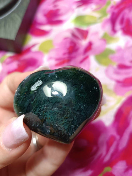 Moss Agate Crystal Heart Carving