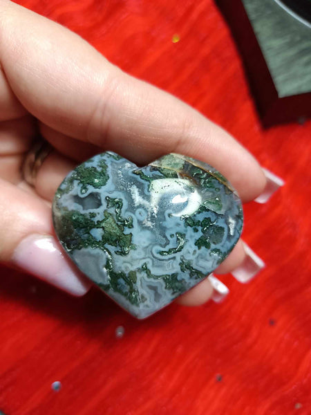 Moss Agate Crystal Heart