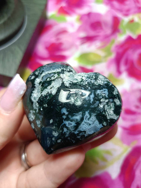 Moss Agate Crystal Heart Carving