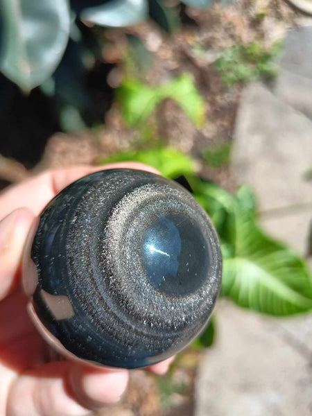 Black Obsidian Crystal Sphere with iron inclusion