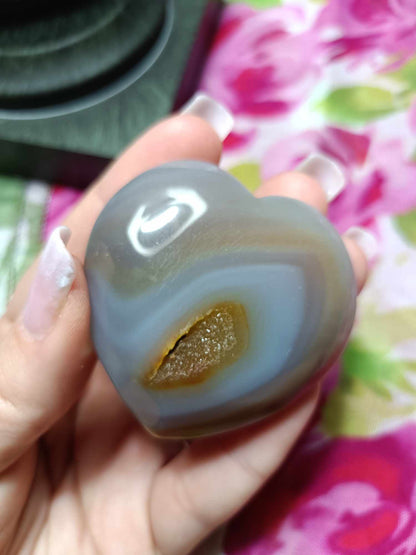 Agate Crystal Heart Carving