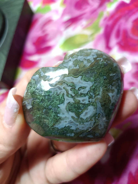 Moss Agate Crystal Heart Carving