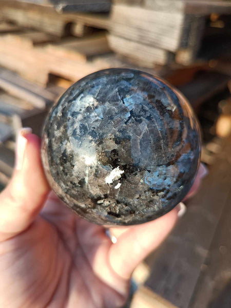 Larvikite, mystic merlinite, Indigo Gabbro Crystal sphere, pollished specimen for the rock collector