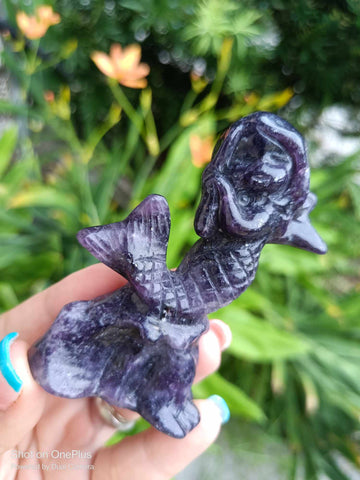 Lepidolite Mermaid Crystal Carving