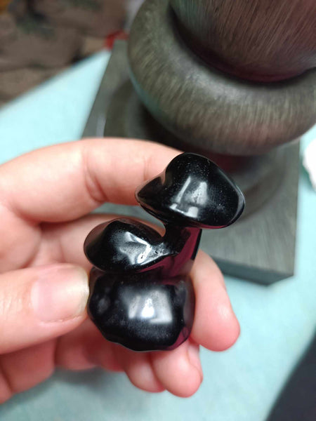 Black Obsidian Doublehead Crystal mushroom