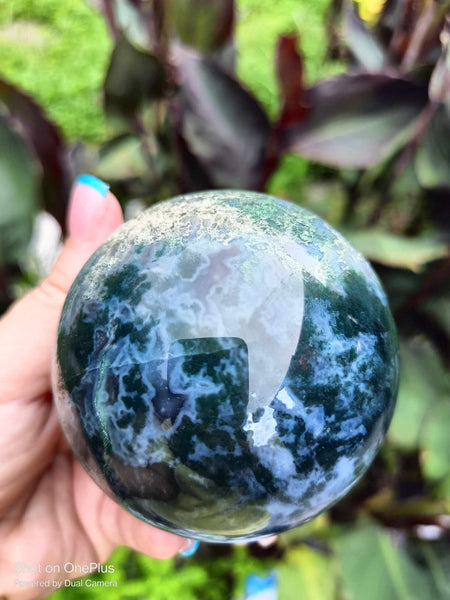 Moss Agate Crystal sphere high Quality with cave druzy