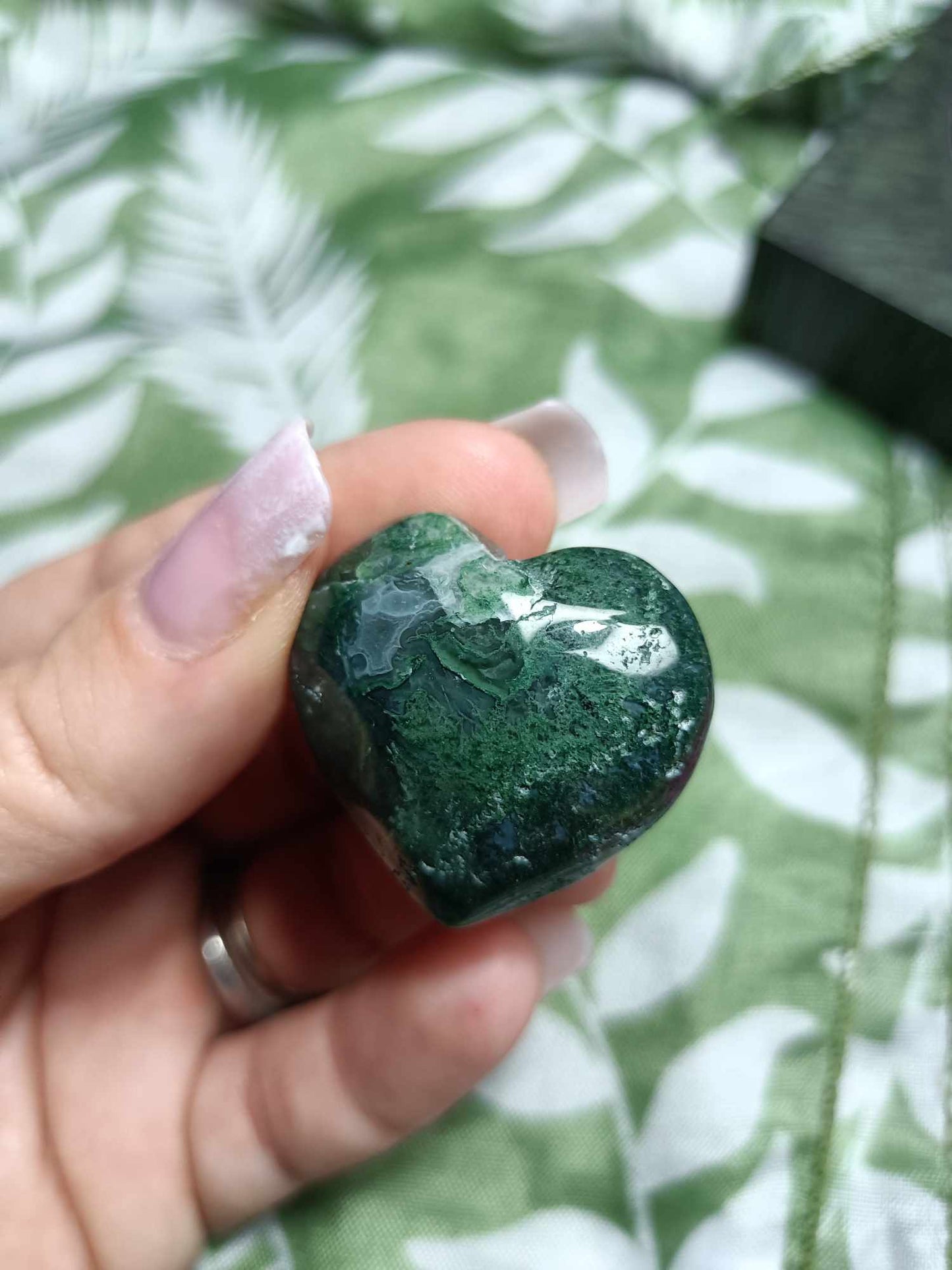 Moss Agate Crystal Heart Carving