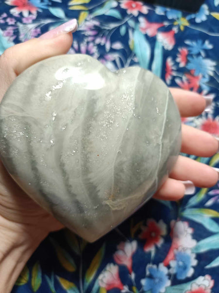 Gray Ocean Jasper Crystal Heart Carving