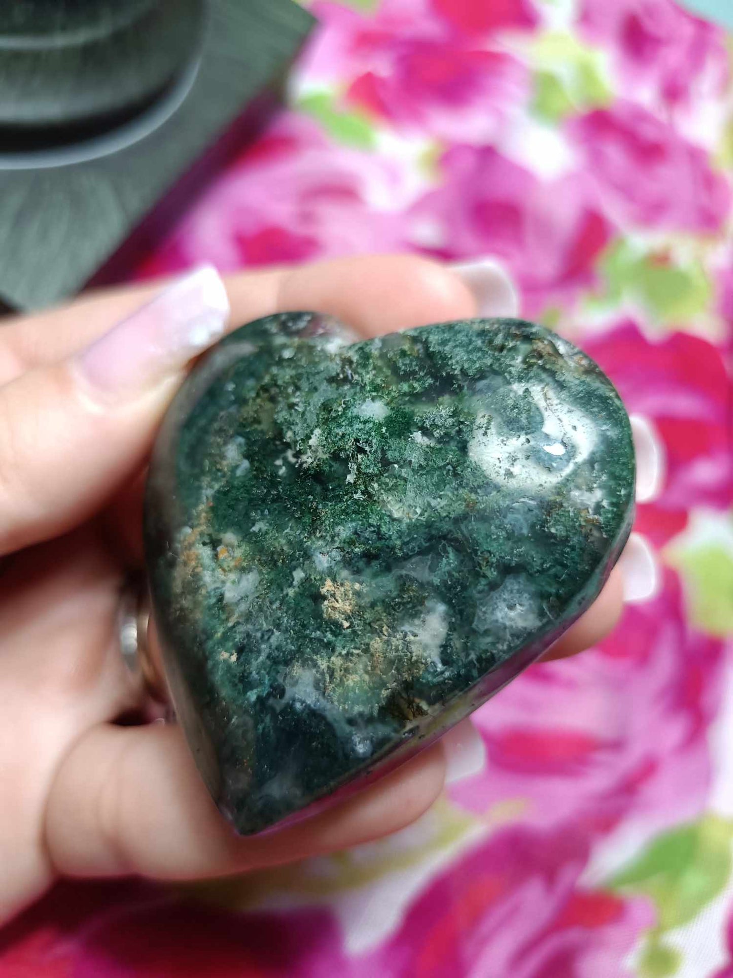 Moss Agate Crystal Heart Carving