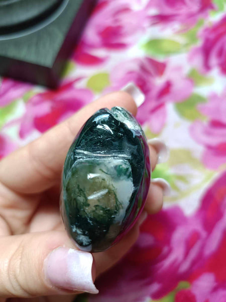 Moss Agate Crystal Heart Carving