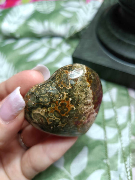 Rainforest Jasper Crystal Heart Carving