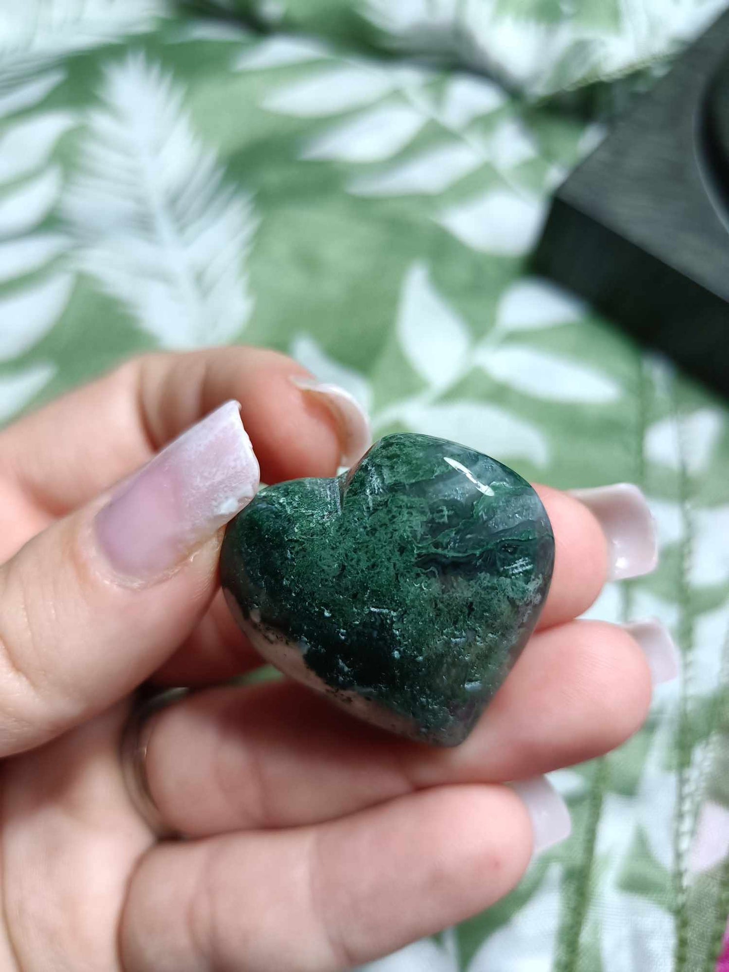 Moss Agate Crystal Heart Carving