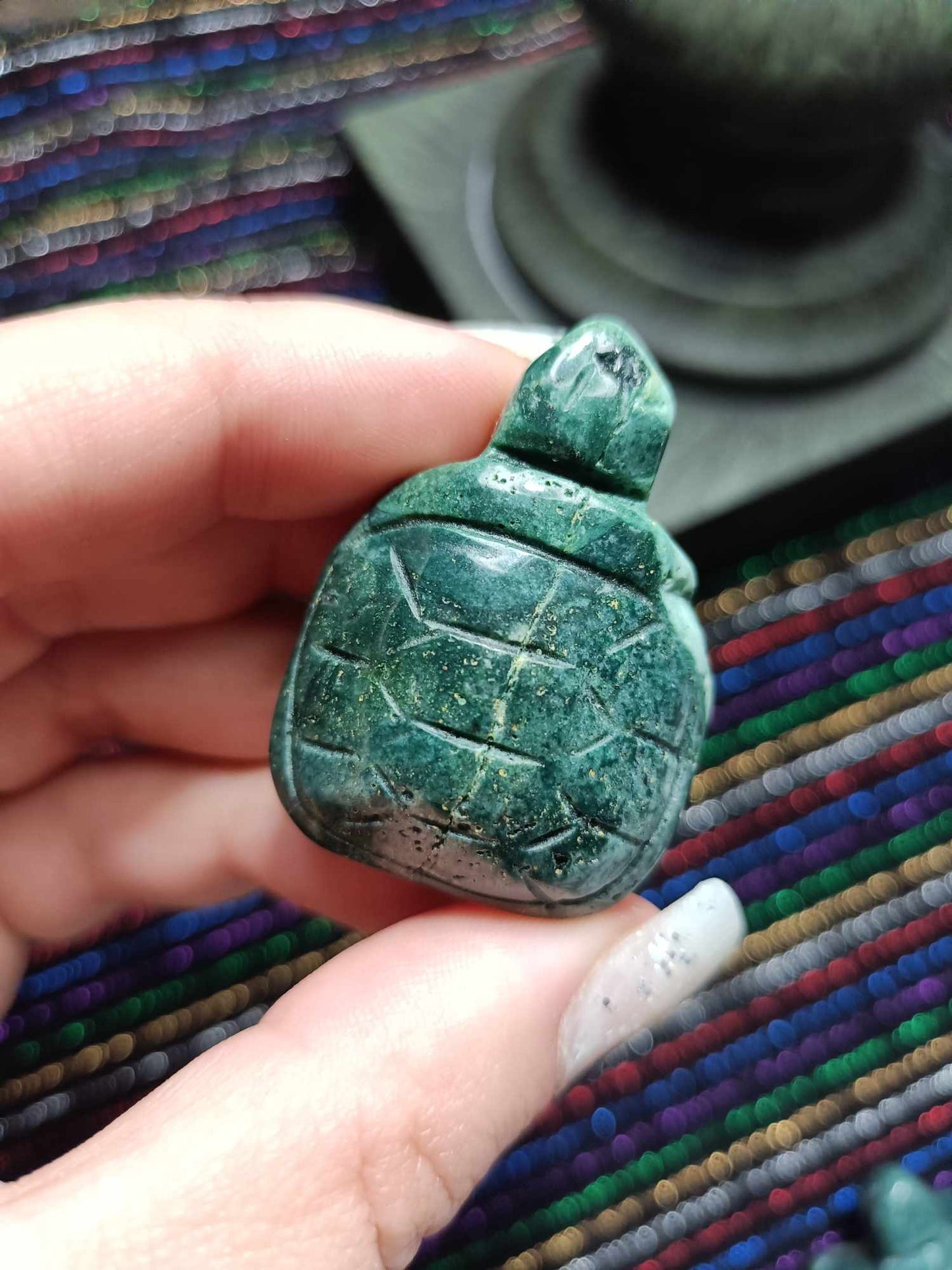 Moss Agate Sea Turtle carving