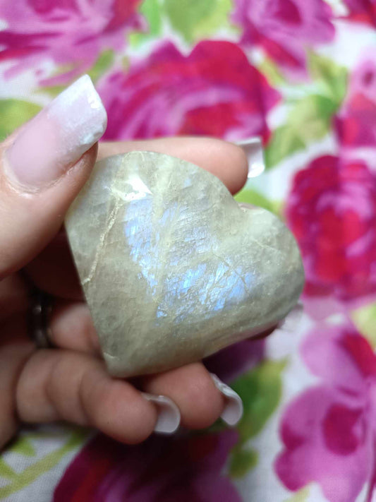 Moonstone white Labradorite Crystal Heart Carving