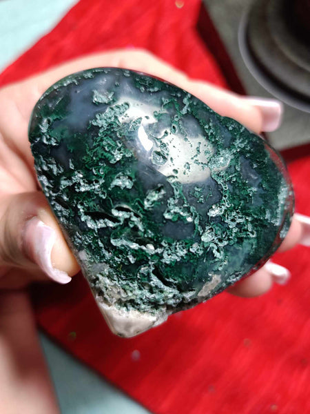 Moss Agate Crystal Heart