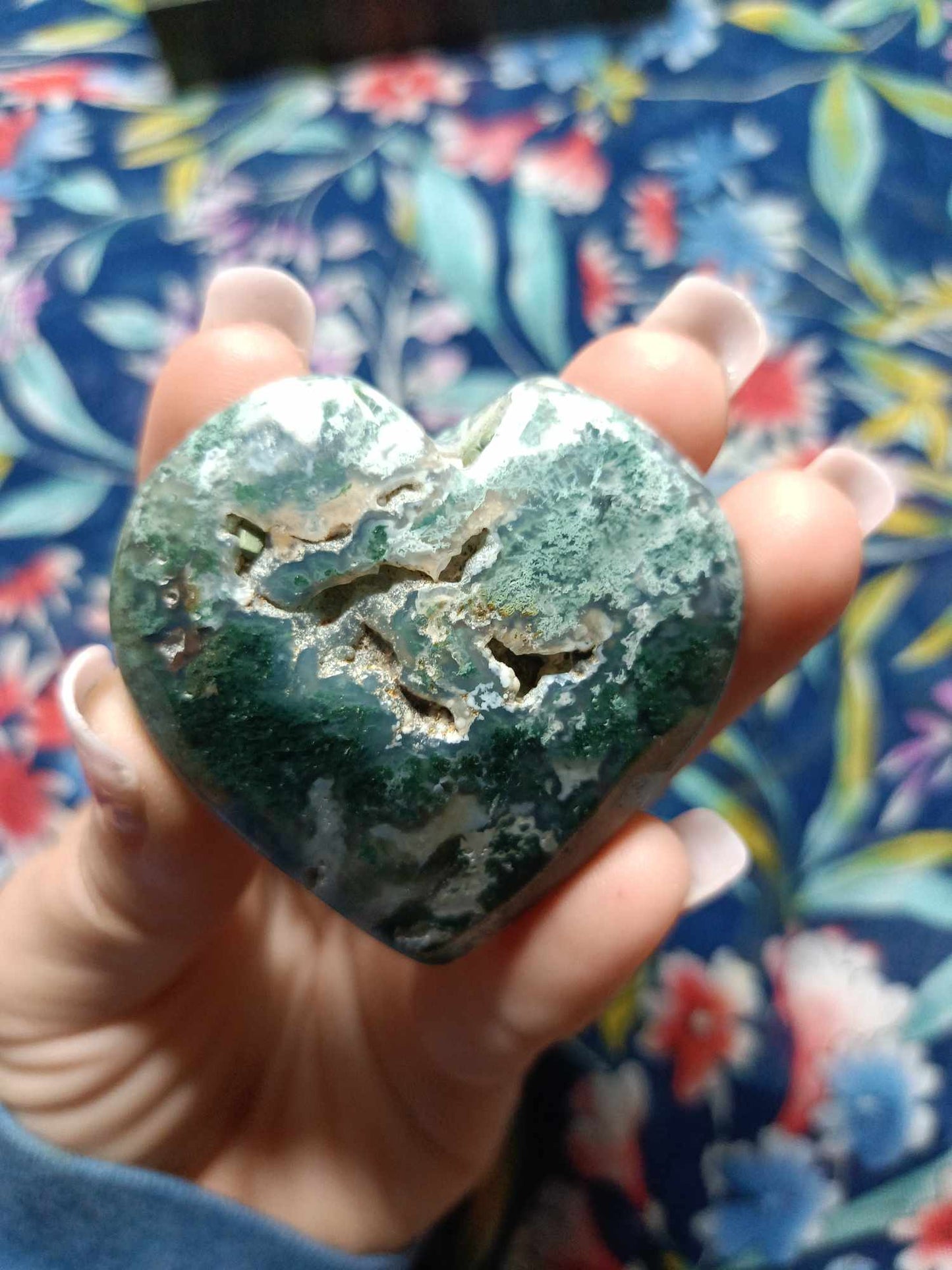 Moss Agate Crystal Heart Carving