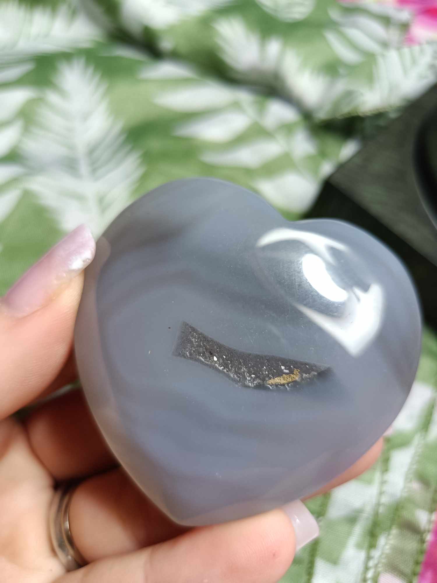 Agate Crystal Heart Carving