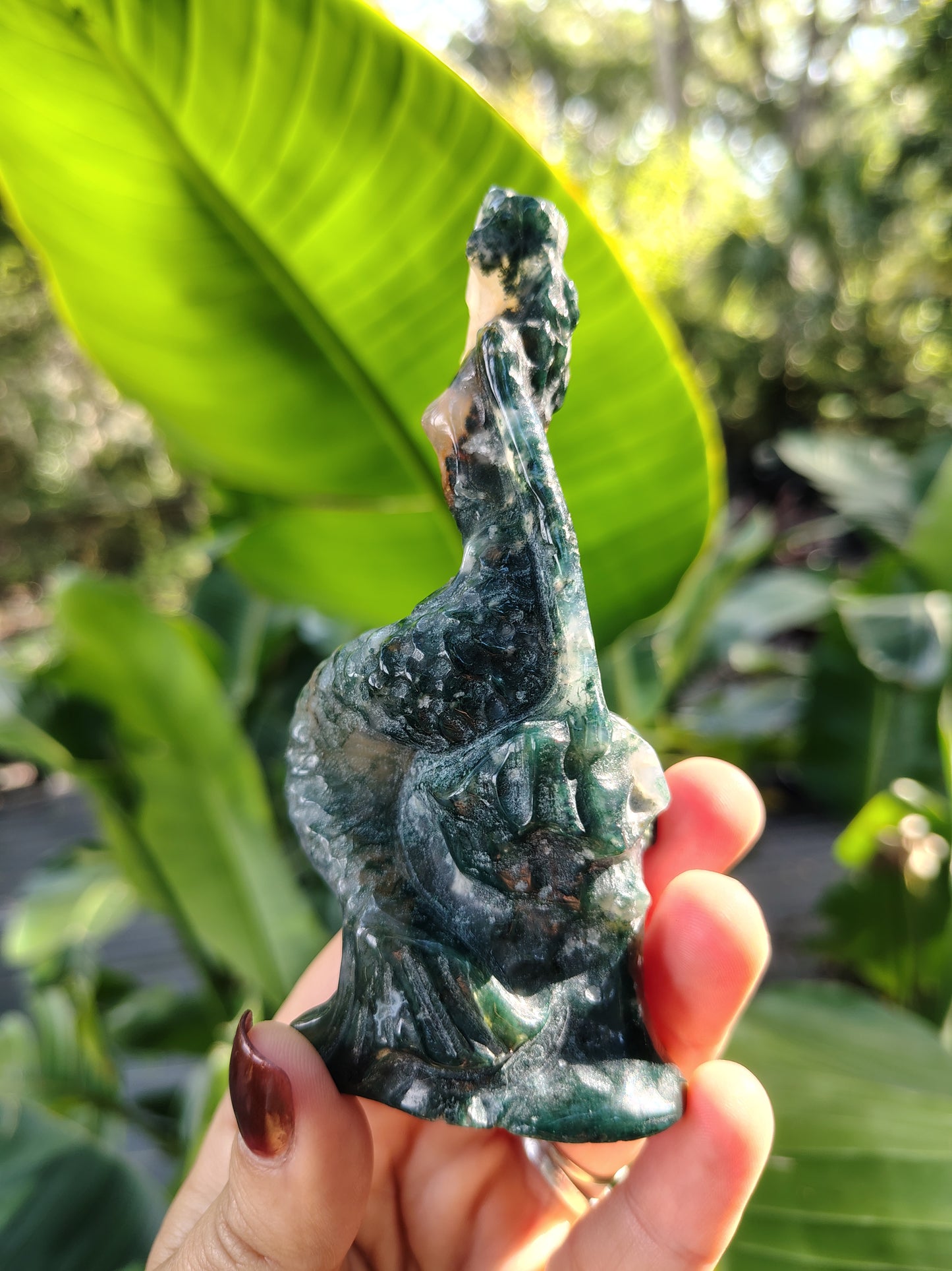 Moss Agate Mermaid crystal carving