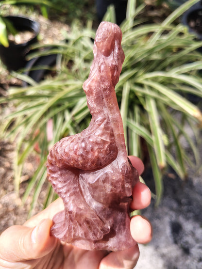 Strawberry Quartz Mermaid crystal carving
