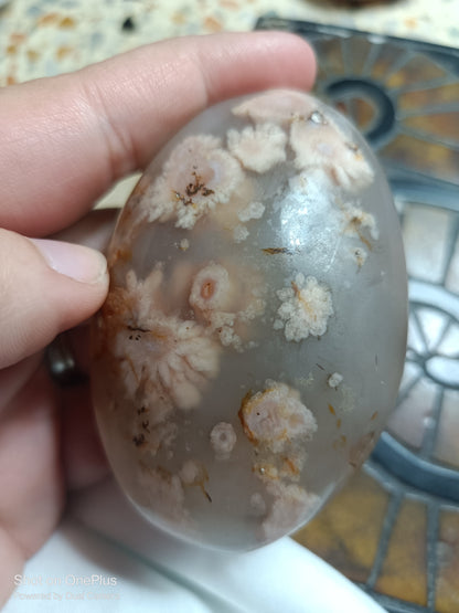 Pink Flower Agate Palmstone
