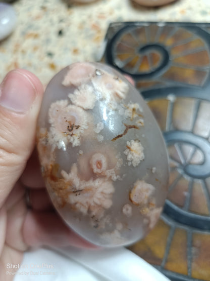 Pink Flower Agate Palmstone