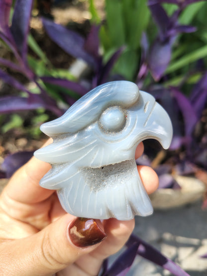 Agate Eagle Crystal rock carving with cave druzy