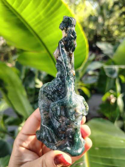 Moss Agate Mermaid crystal carving