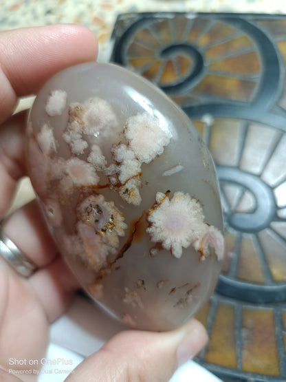 Pink Flower Agate Palmstone