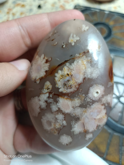 Pink Flower Agate Palmstone