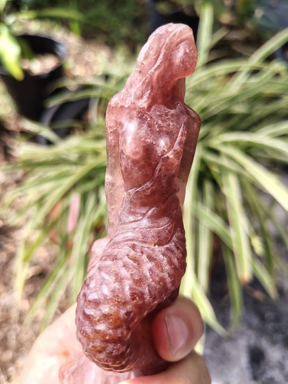 Strawberry Quartz Mermaid crystal carving