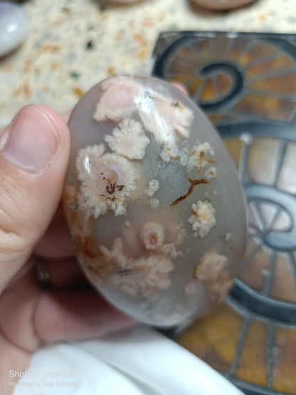 Pink Flower Agate Palmstone