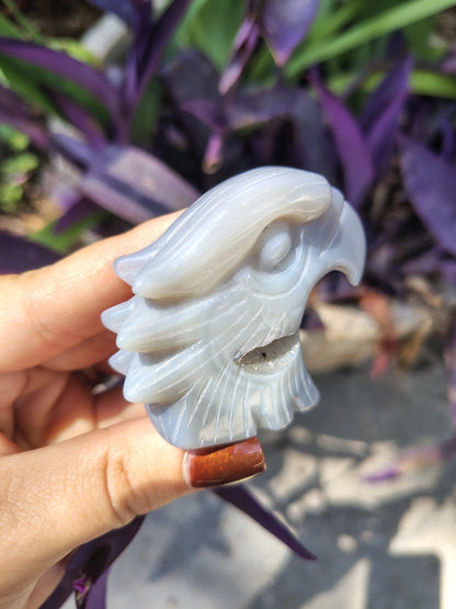 Agate Eagle carving with druzy pocket