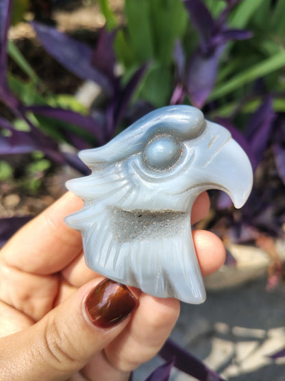Agate Eagle Crystal rock carving with cave druzy