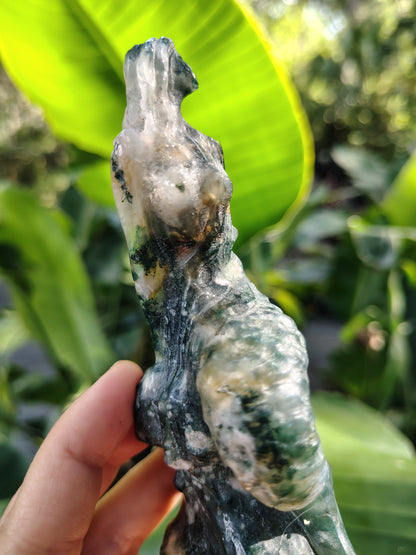 Moss Agate Mermaid crystal carving