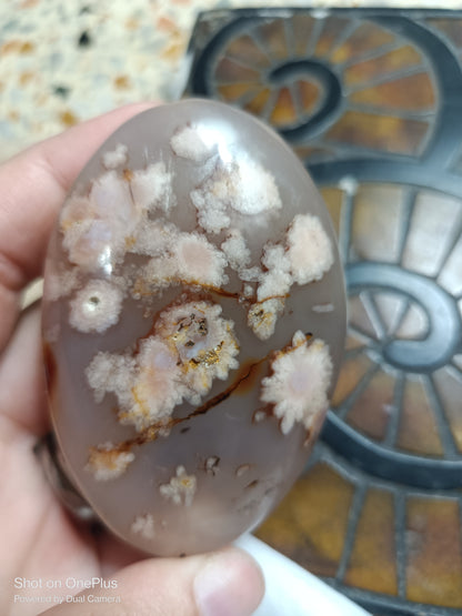 Pink Flower Agate Palmstone